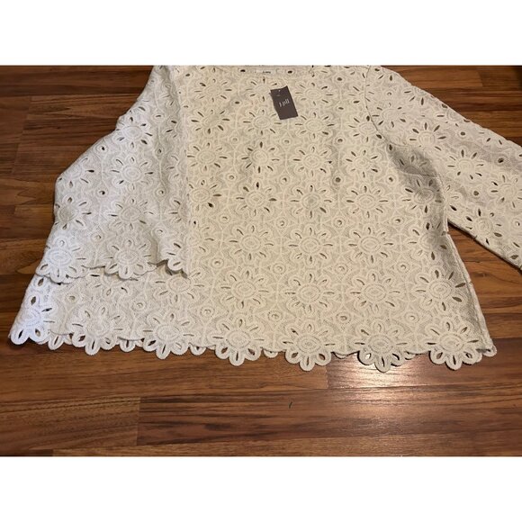 J Jill Womens Full Crochet Lace Tunic Top 3X Ivory 3/4 Sleeve Boho Cotton NWT - Picture 12 of 13